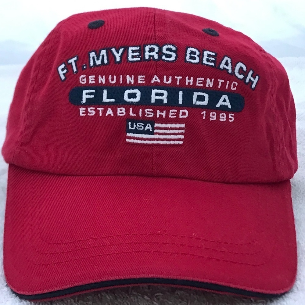 Marco Destin for Fort Meyers Beach Florida AmFlag Adjustable Red Baseball Cap